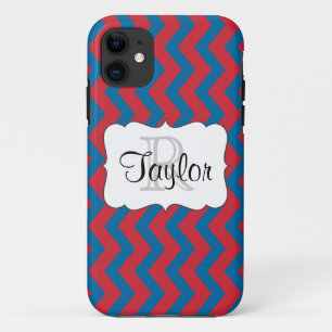 Capa Para iPhone 11 Caixa iPhone5 monogrammed vermelha & azul de