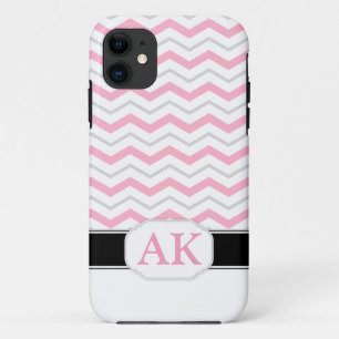 Capa Para iPhone 11 Caixa iPhone 5 do Monograma de cinza e Chevron Ros