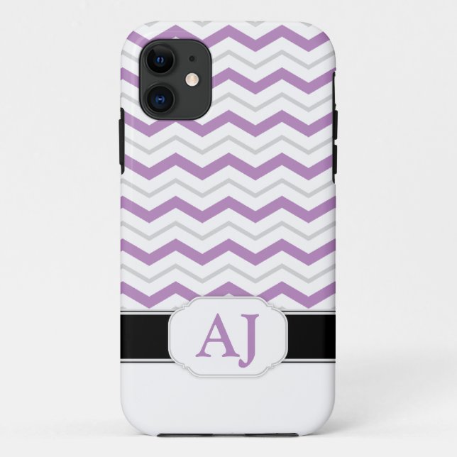 Capa Para iPhone 11 Caixa iPhone 5 do Monograma de cinza e Purple Chev (Verso)