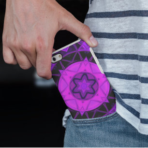 Capa Para iPhone 11 Caleidoscópio Mosaico Flor Roxo e Preto