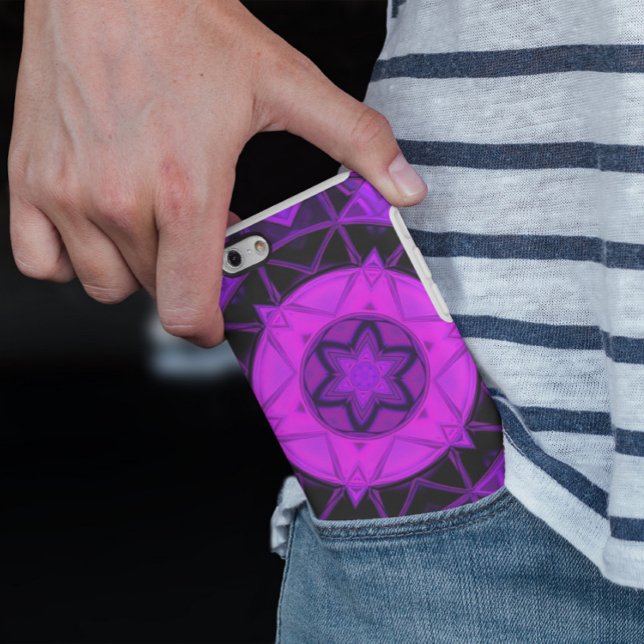 Capa Para iPhone 11 Caleidoscópio Mosaico Flor Roxo e Preto (Criador carregado)