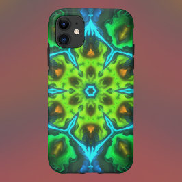 Capa Para iPhone 11 Caleidoscópio Psicodélico Azul Verde e Laranja