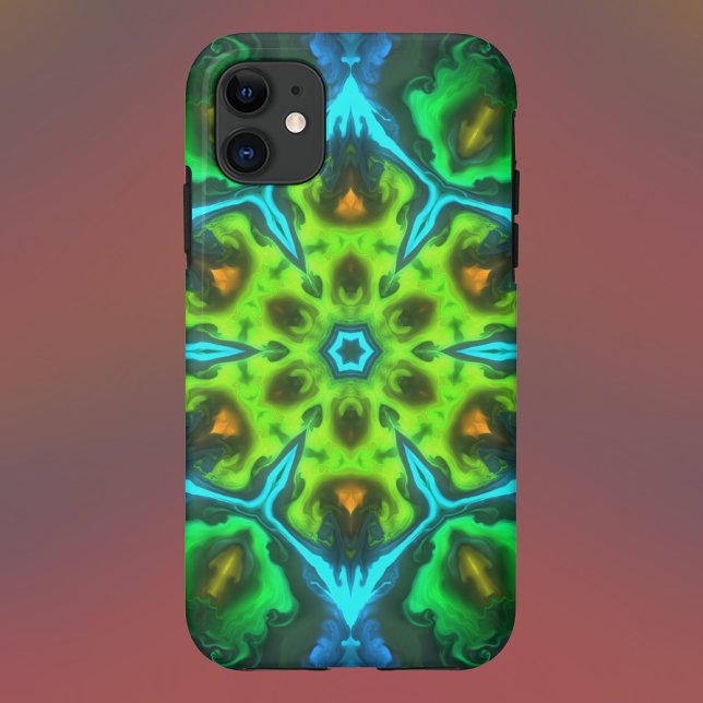 Capa Para iPhone 11 Caleidoscópio Psicodélico Azul Verde e Laranja (Criador carregado)