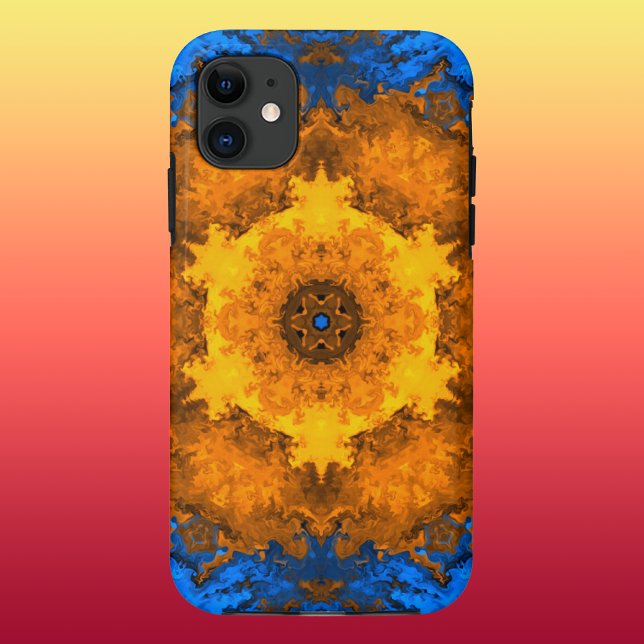 Capa Para iPhone 11 Caleidoscópio Psicodélico Flor Amarelo e Azul (Criador carregado)