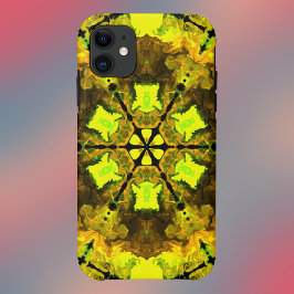 Capa Para iPhone 11 Caleidoscópio Psicodélico Flor Amarelo e Verde