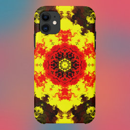 Capa Para iPhone 11 Caleidoscópio Psicodélico Flor Amarelo e Vermelho