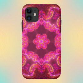 Capa Para iPhone 11 Caleidoscópio Psicodélico Flor Rosa Vermelho e Ver