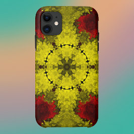Capa Para iPhone 11 Caleidoscópio Psicodélico Flor Vermelho e Amarelo