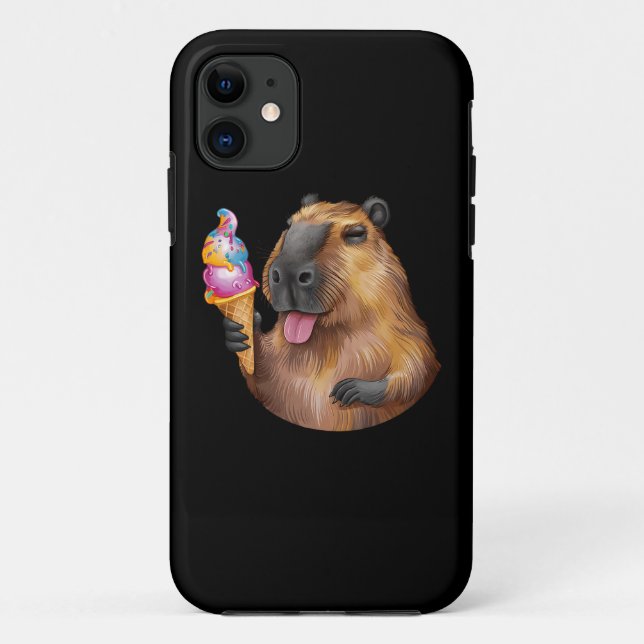 Capa Para iPhone 11 Calma Capybara com um Doce (Verso)