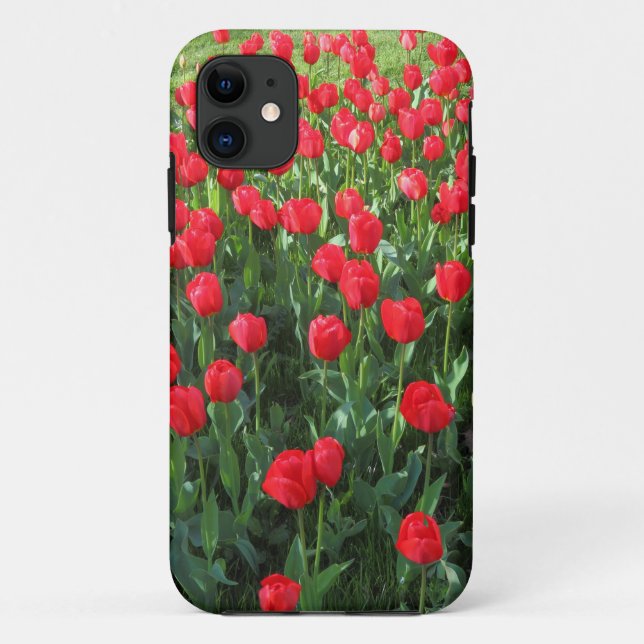 Capa Para iPhone 11 Cama de Tulipas Vermelhas 01 (Verso)