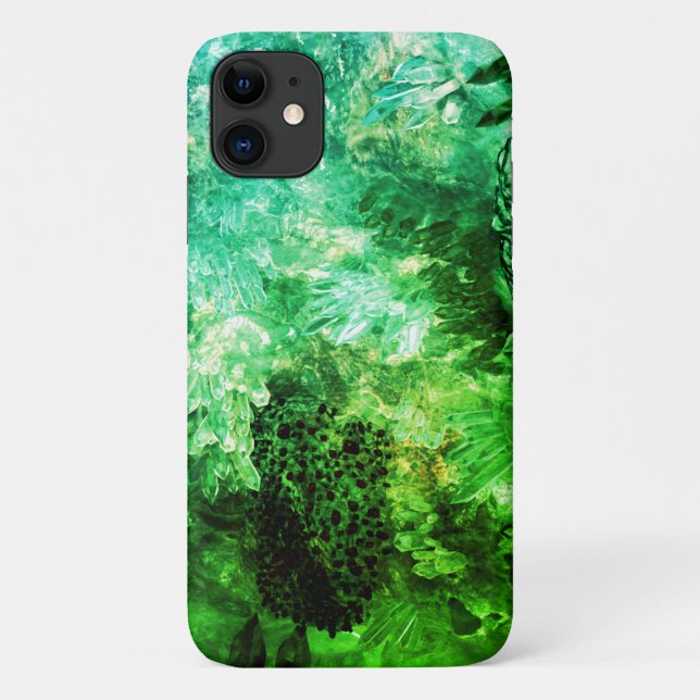 Capa Para iPhone 11 Camadas de Cristais Verdes (Verso)
