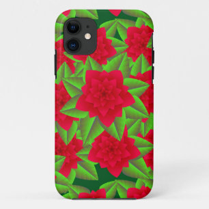 Capa Para iPhone 11 Camellias Vermelhas Escuras e Folhas Verdes