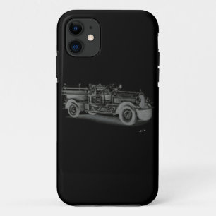 Capa Para iPhone 11 caminhão de bombeiros vintage desenhado à mão inve