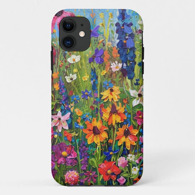 Capa Para iPhone 11 Campo de flor selvagem Pintura acrílica (Verso)