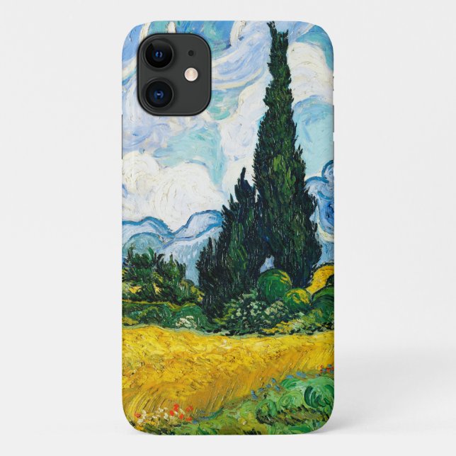 Capa Para iPhone 11 Campo de Trigo com Ciprestes de Vincent Van Gogh (Verso)