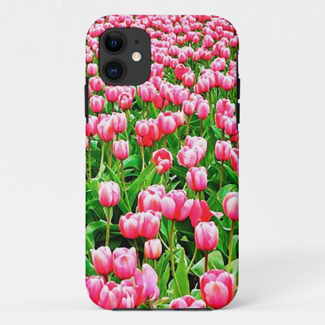Capa Para iPhone 11 Campo de Tulipas Rosa (Verso)