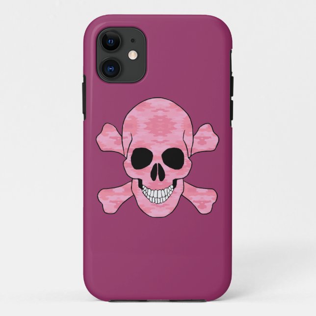 Capa Para iPhone 11 Camuflagem Rosa Caveira E Crossbones iPhone 5 Caso (Verso)