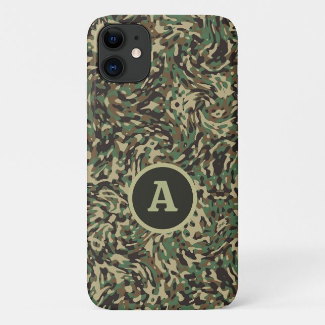 Capa Para iPhone 11 Camuflagem Verde Personalizada de Letra Moderna  (Verso)
