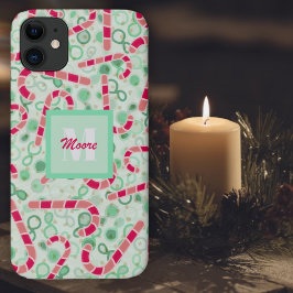 Capa Para iPhone 11 Candy Canes sobre Paisley Híbrido de Ombre Verde
