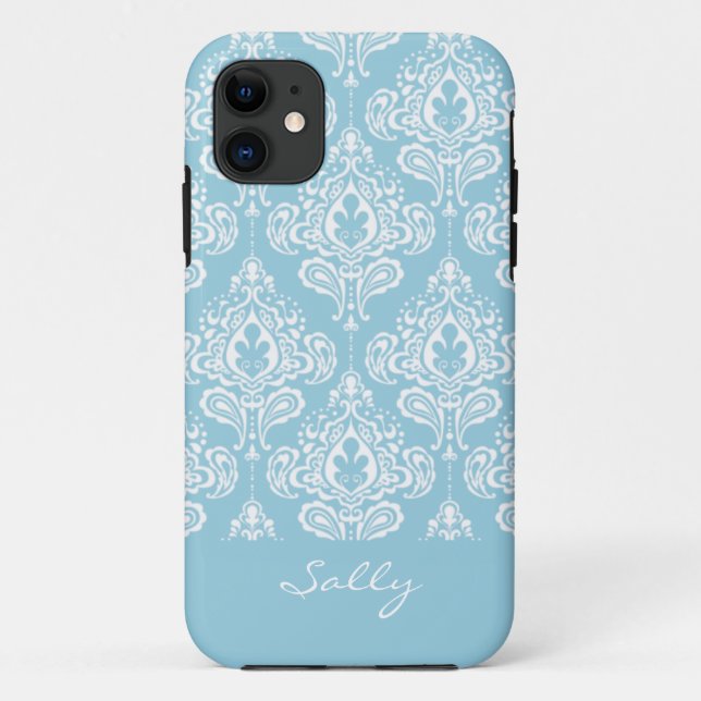 Capa Para iPhone 11 Capa de iPhone 5 Blue Damask (Verso)