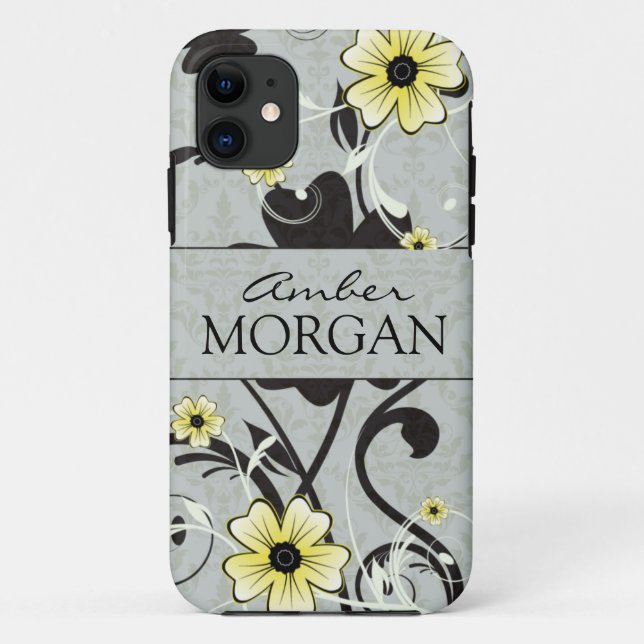 Capa Para iPhone 11 Capa de iphone 5 floral amarela e preta (Verso)
