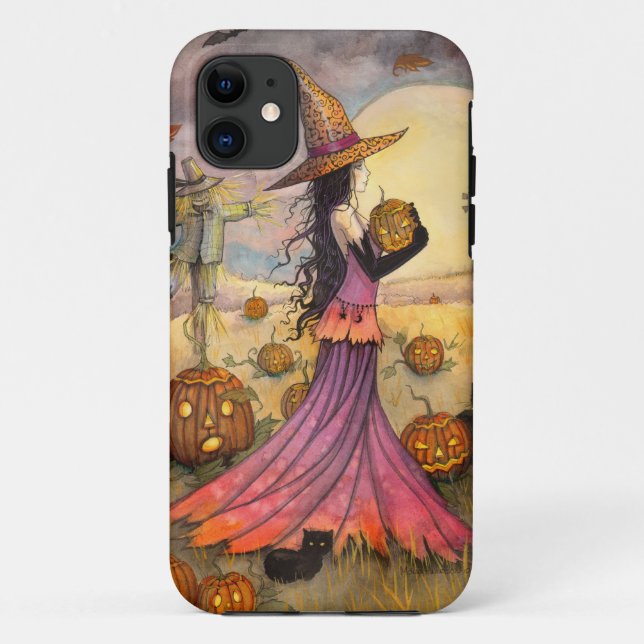 Capa Para iPhone 11 Capa de iPhone 5 Halloween Witch October Fields (Verso)