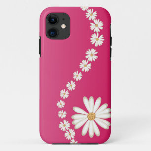 Capa Para iPhone 11 Capa de iPhone 5 Rosa com Margaridas Brancas Abstr