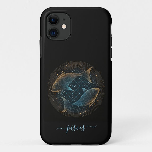Capa Para iPhone 11 Capa de iPhone Case-Mate de Peixes zodíaco preto e (Verso)