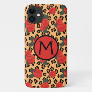 Capa Para iPhone 11 Capa de iPhone com Estampa de Leopardo e Rosas Tat