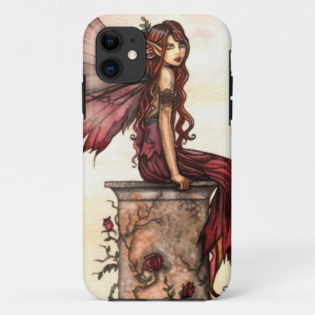 Capa Para iPhone 11 Capa de iPhone Fantasia Rosa Escarlate Fada Arte (Verso)