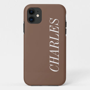 Capa Para iPhone 11 Cappuccino Castanho Cor Sólida Nome minimalista
