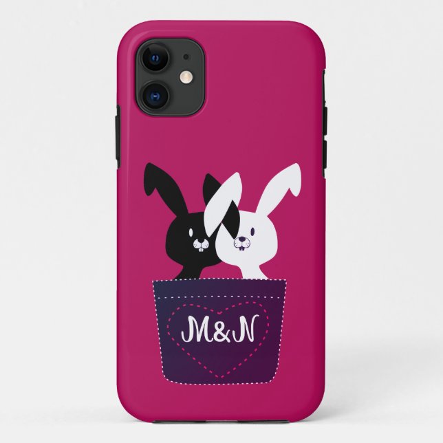 Capa Para iPhone 11 Caprichoso Coelhinho Vermelho Preto E Branco Amoro (Verso)