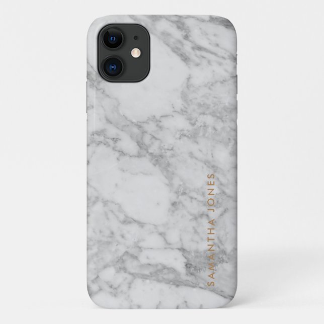 Capa Para iPhone 11 Carrara Branca Marble Clássico Dourado Personaliza (Verso)