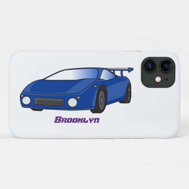 Capa Para iPhone 11 Carro esportivo azul com ilustração de aerofólio (Verso (horizontal))