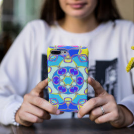Capa Para iPhone 11 Cartografia Mandala Flor Azul Amarelo e Rosa