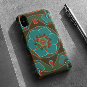Capa Para iPhone 11 Cartografia Mandala Flor Azul e Laranja