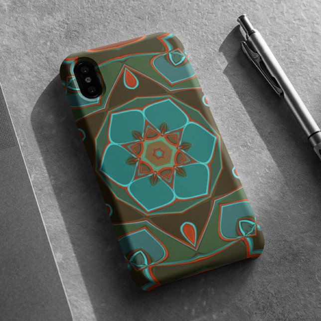 Capa Para iPhone 11 Cartografia Mandala Flor Azul e Laranja (Criador carregado)