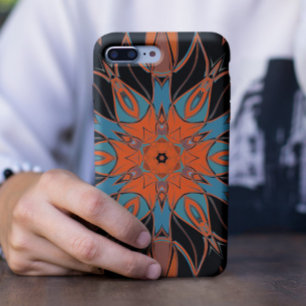 Capa Para iPhone 11 Cartografia Mandala Flor Azul Laranja e Preto