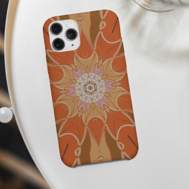 Capa Para iPhone 11 Cartografia Mandala Flor Laranja e Rosa (Criador carregado)