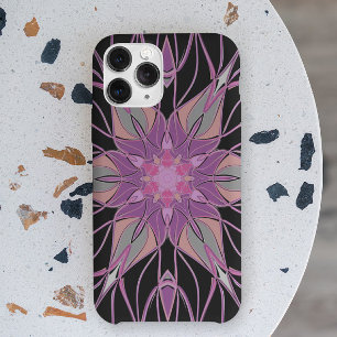 Capa Para iPhone 11 Cartografia Mandala Flor Preto Púrpura e Rosa