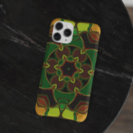 Capa Para iPhone 11 Cartografia Mandala Flor Verde Amarelo e Laranja