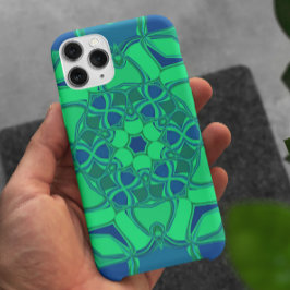 Capa Para iPhone 11 Cartografia Mandala Flor Verde e Azul