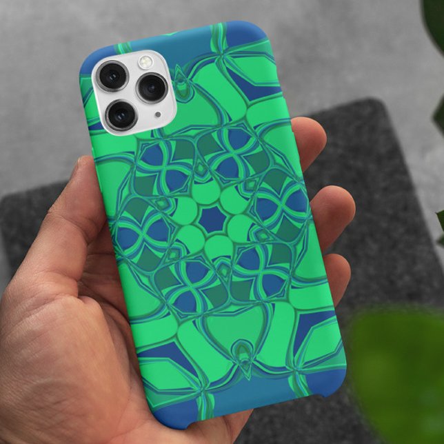 Capa Para iPhone 11 Cartografia Mandala Flor Verde e Azul (Criador carregado)