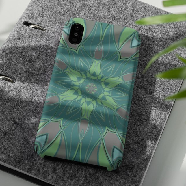 Capa Para iPhone 11 Cartografia Mandala Flor Verde e Azul (Criador carregado)