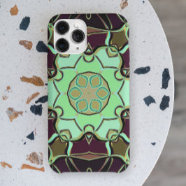 Capa Para iPhone 11 Cartografia Mandala Flor Verde Roxo e Preto