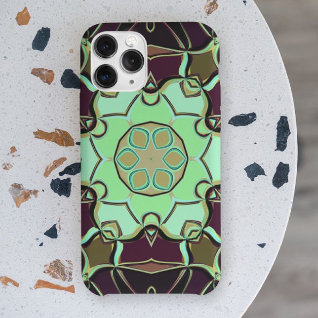 Capa Para iPhone 11 Cartografia Mandala Flor Verde Roxo e Preto (Criador carregado)