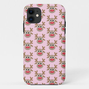 Capa Para iPhone 11 Cartoon Bonito Reindeer Padrão de Natal Rosa