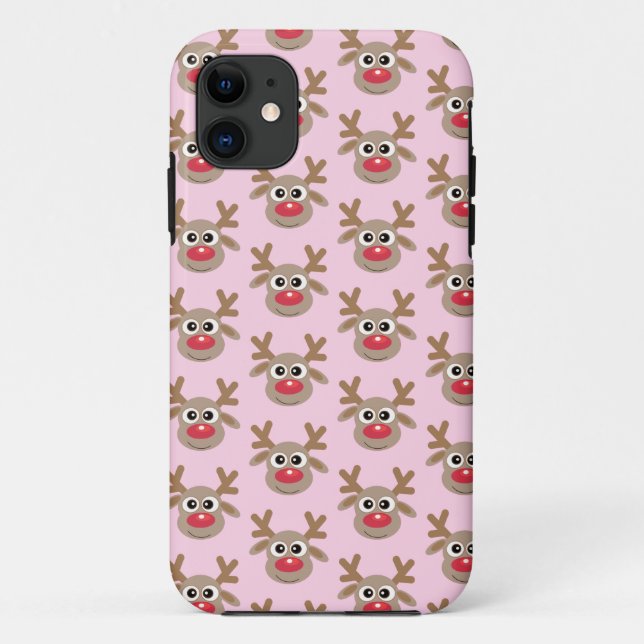 Capa Para iPhone 11 Cartoon Bonito Reindeer Padrão de Natal Rosa (Verso)