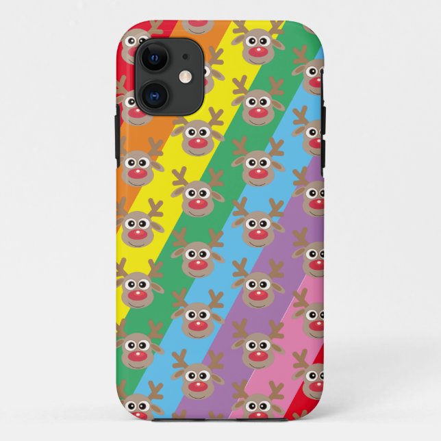 Capa Para iPhone 11 Cartoon Bonito Reindeer Padrão Natal Rainbow (Verso)