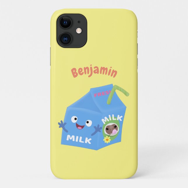 Capa Para iPhone 11 Cartoon de cartonagem de leite feliz e bonito (Verso)